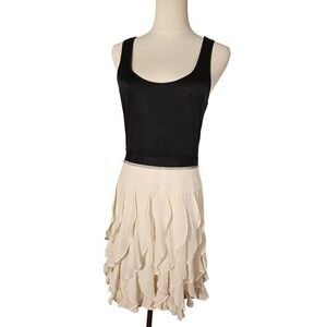 BCBGMAXAZRIA Black Off White Silk Tiered Ruffle Cocktail Dress Size 6
